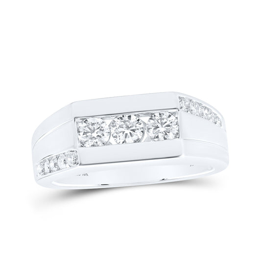 10K White Gold Mens Round Diamond Flat Top Band Ring 1 Cttw, Mens Size: 7-13