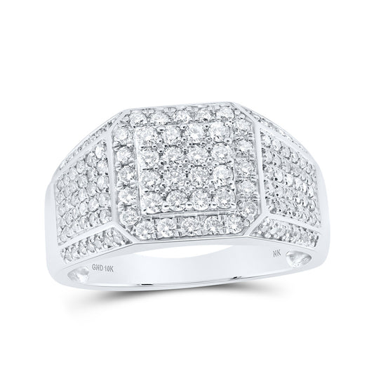 10K White Or Yellow Gold Mens Round Diamond Square Ring , Mens Size: 7-13