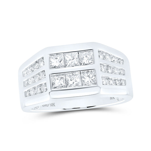 10K White Or Yellow Gold Mens Princess Diamond Band Ring, Mens Size: 7-13