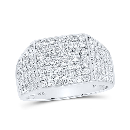10K White Or Yellow Gold Mens Round Diamond Pave Square Ring, Mens Size: 7-13