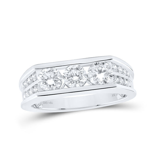 14K White Or Yellow Gold Mens Round Diamond Band Ring , Mens Size: 7-13