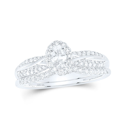 10K White Or Yellow Gold Oval Diamond Halo Bridal Wedding Ring Band Set , Womens Size: 5-10