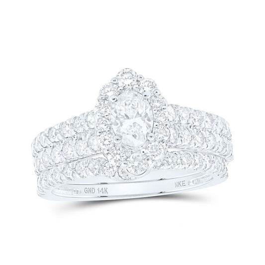 14K White Or Yellow Gold Oval Diamond Halo Bridal Wedding Ring Band Set, Womens Size: 5-10