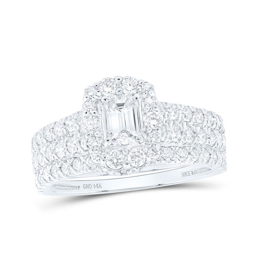 14K White Or Yellow Gold Emerald Diamond Bridal Wedding Ring Band Set, Womens Size: 5-10