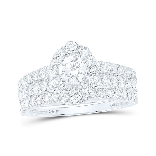 14K White Or Yellow Gold Round Diamond Halo Bridal Wedding Ring Band Set, Womens Size: 5-10