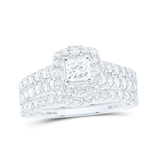 14K White Or Yellow Gold Princess Diamond Halo Bridal Wedding Ring Band Set, Womens Size: 5-10