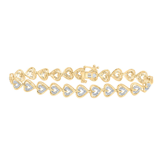 10K Yellow Gold Womens Round Diamond Heart Bracelet 1/2 Cttw