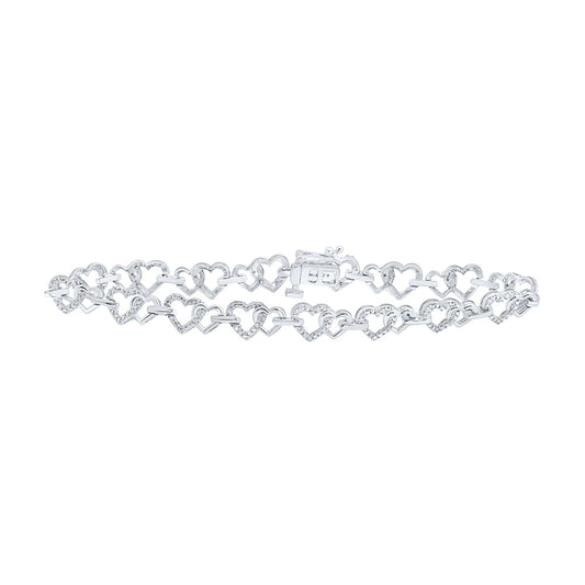 10K White Or Yellow Gold Womens Round Diamond Heart Bracelet