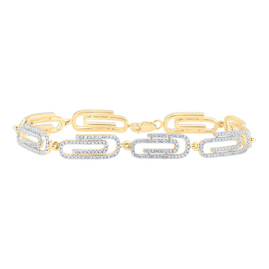 14K Yellow Gold Womens Round Diamond Paper Clip Fashion Bracelet 1-7/8 Cttw