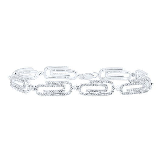14K White Or Yellow Gold Womens Round Diamond Paper Clip Fashion Bracelet