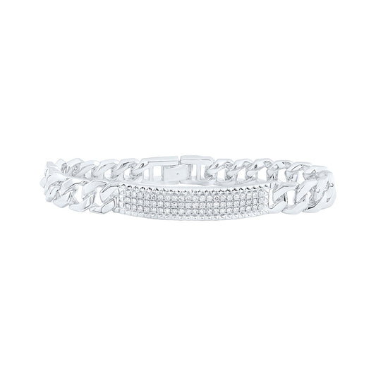 14K White Or Yellow Gold Mens Round Diamond 8.5-inch Cuban Link Bracelet