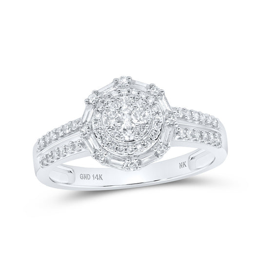 14K White Gold Womens Round Diamond Fashion Ring 3/8 Cttw, Womens Size: 5-10