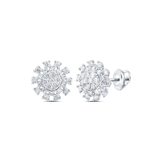 14K Yellow Or White Or Rose Gold Womens Round Diamond Cluster Earrings