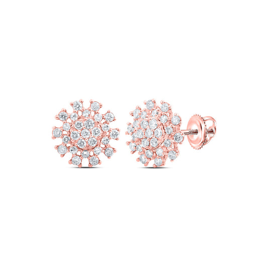 14K Yellow Or White Or Rose Gold Womens Round Diamond Cluster Earrings