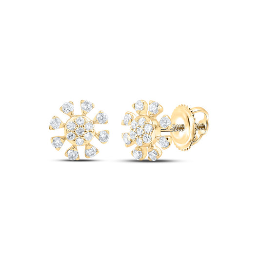 14K Yellow Gold Womens Round Diamond Cluster Earrings 1/3 Cttw