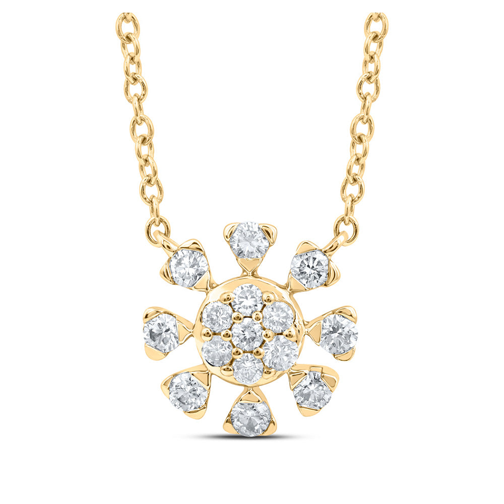 14K Yellow Or White Or Rose Gold Womens Round Diamond 18-inch Cluster Necklace