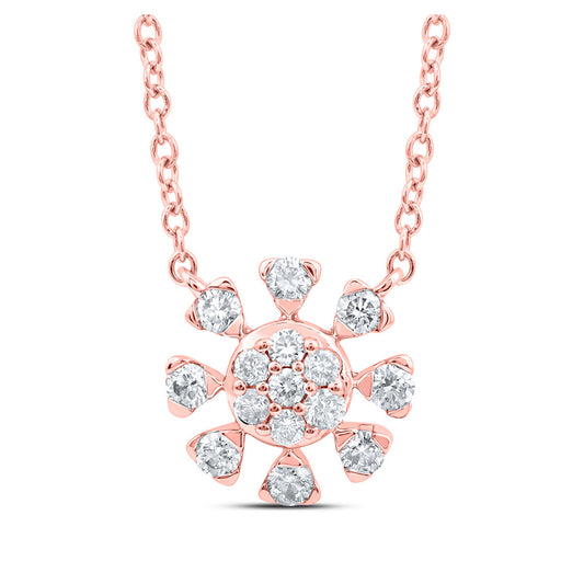 14K Yellow Or White Or Rose Gold Womens Round Diamond 18-inch Cluster Necklace