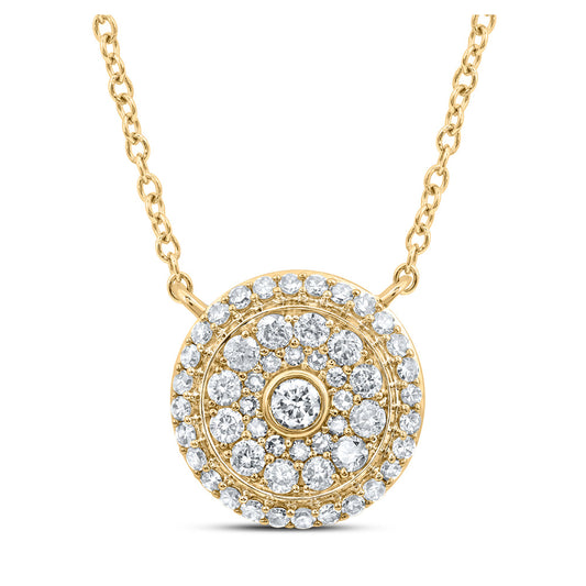 14K Yellow Gold Womens Round Diamond 18-inch Cluster Necklace 1/2 Cttw