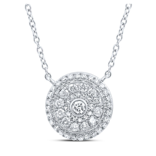 14K White Gold Womens Round Diamond 18-inch Cluster Circle Necklace 1/2 Cttw