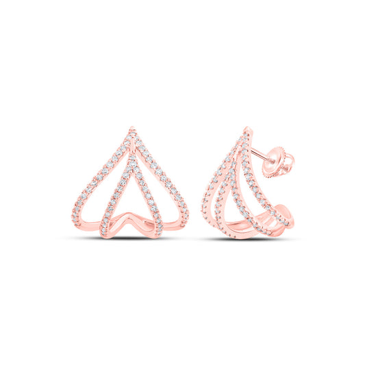 10K Yellow Or White Or Rose Gold Womens Round Diamond Lobe Half Hoop Earrings