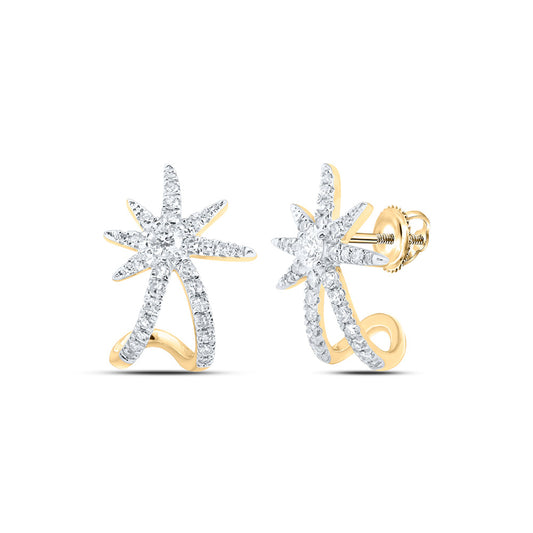 10K Yellow Gold Womens Round Diamond Lobe Cluster Earrings 3/8 Cttw