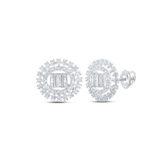 10K White Gold Womens Round Diamond Circle Earrings 7/8 Cttw