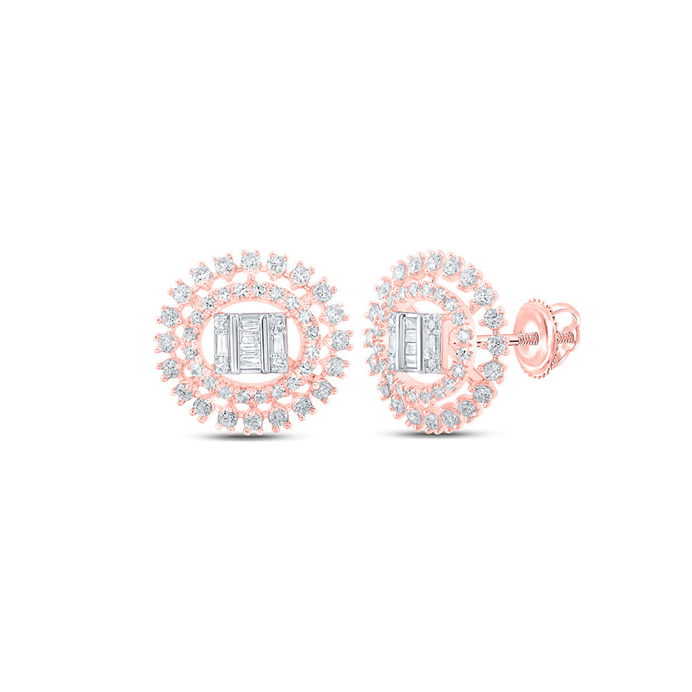 10K Rose Gold Womens Round Diamond Circle Cluster Earrings 7/8 Cttw