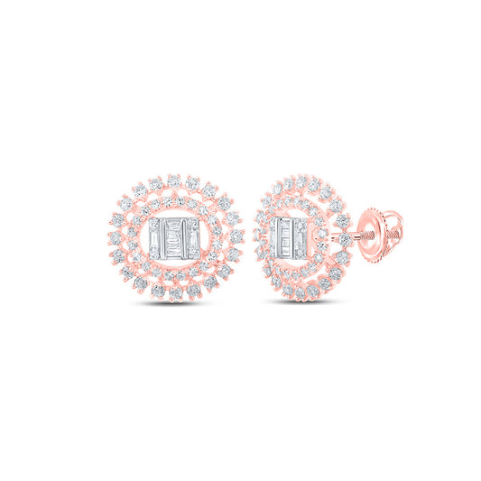 10K Rose Gold Womens Round Diamond Circle Cluster Earrings 7/8 Cttw