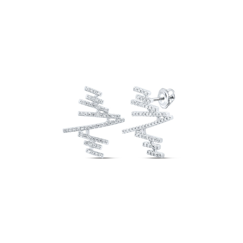 10K White Or Rose Gold Womens Round Diamond Abstract Bar Earrings
