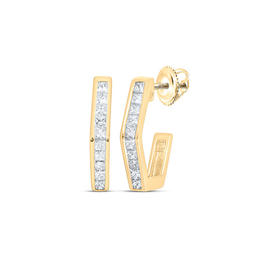 10K Yellow Gold Womens Princess Diamond Half Hoop Earrings 1/2 Cttw