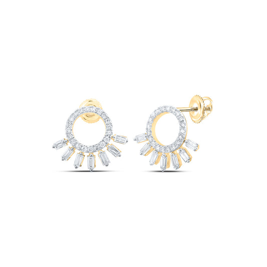 10K Yellow Gold Womens Round Diamond Outline Circle Earrings 1/2 Cttw