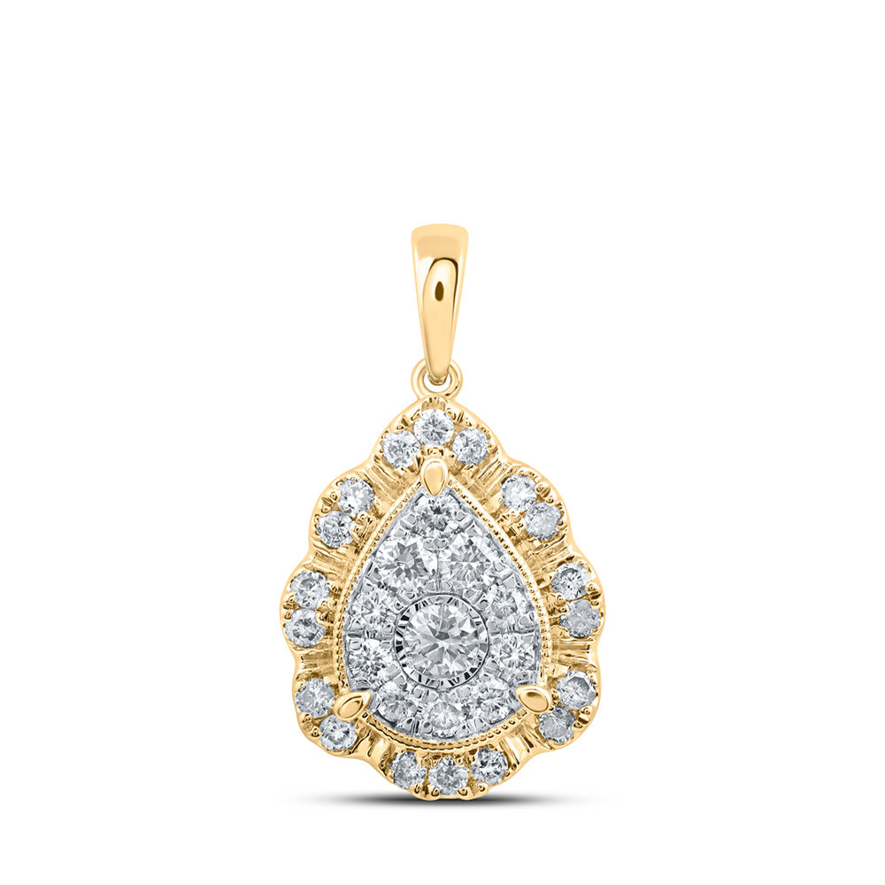 10K Yellow Or White Or Rose Gold Womens Round Diamond Teardrop Pendant