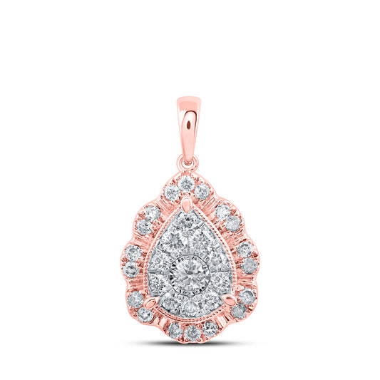 10K Yellow Or White Or Rose Gold Womens Round Diamond Teardrop Pendant