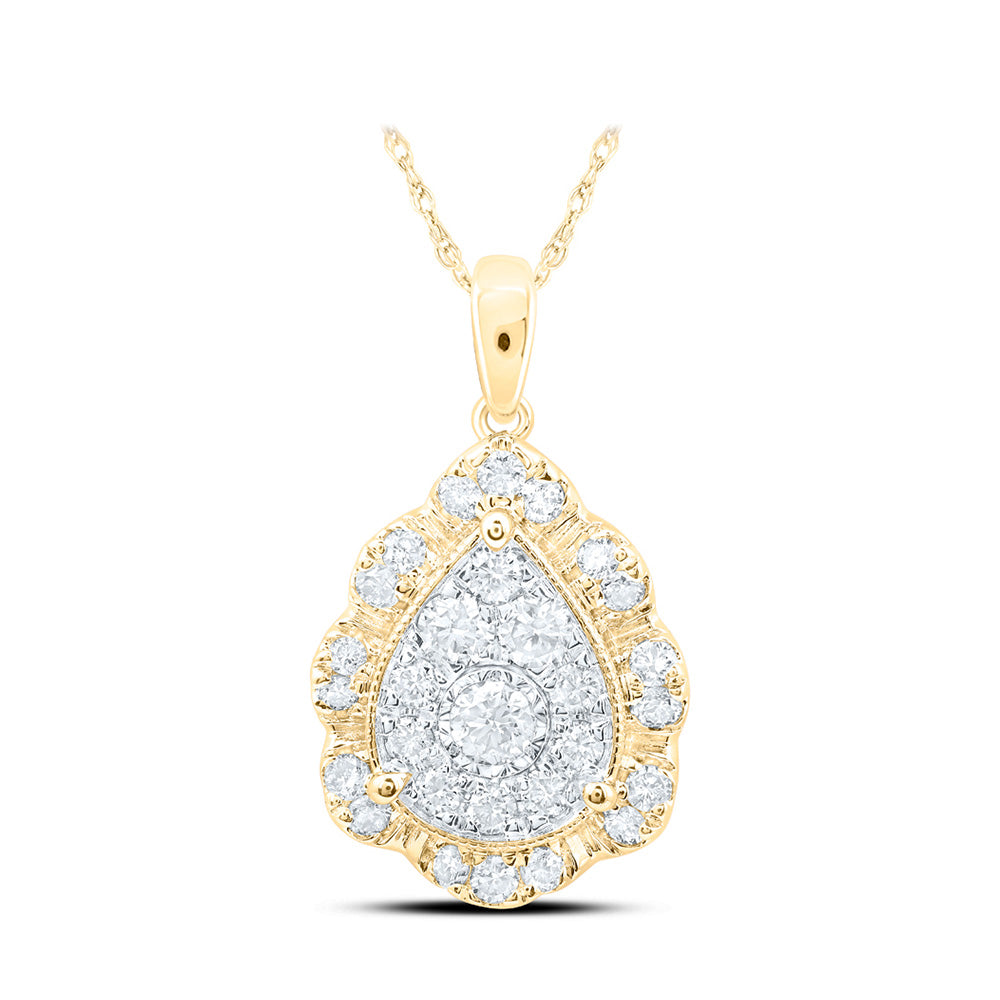 10K Yellow Or White Or Rose Gold Womens Round Diamond Teardrop Pendant
