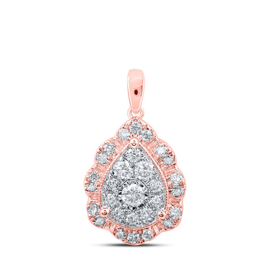 10K Yellow Or White Or Rose Gold Womens Round Diamond Teardrop Pendant