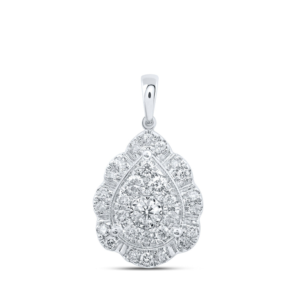 10K Yellow Or White Or Rose Gold Womens Round Diamond Teardrop Pendant