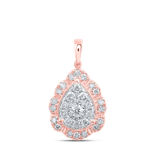10K Yellow Or White Or Rose Gold Womens Round Diamond Teardrop Pendant