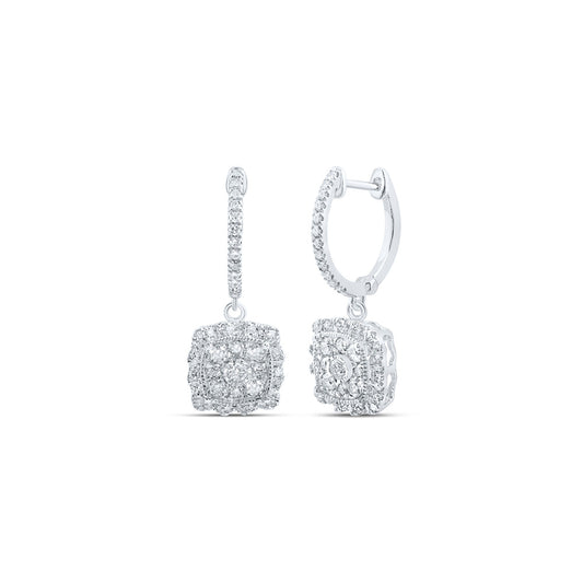 10K Yellow Or White Or Rose Gold Womens Round Diamond Hoop Square Dangle Earrings