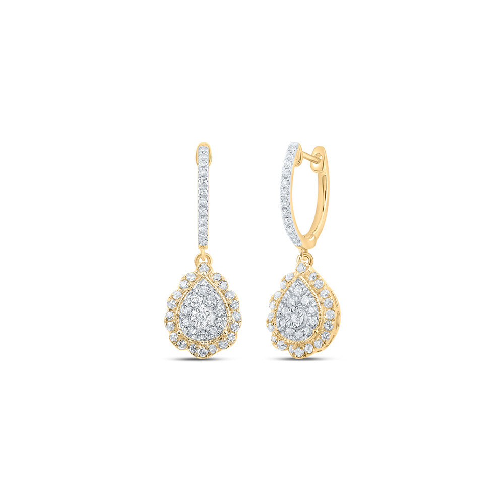 10K Yellow Or White Or Rose Gold Womens Round Diamond Teardrop Dangle Earrings
