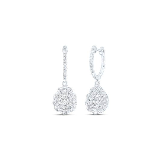 10K Yellow Or White Or Rose Gold Womens Round Diamond Teardrop Dangle Earrings