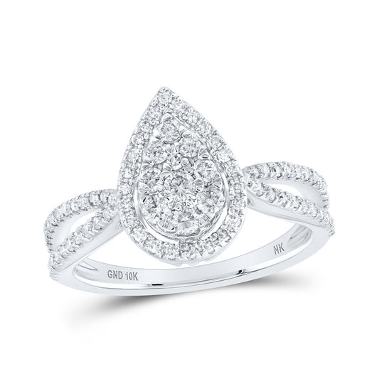 10K White Gold Round Diamond Teardrop Cluster Bridal Wedding Engagement Ring 1/2 Cttw, Womens Size: 5-10