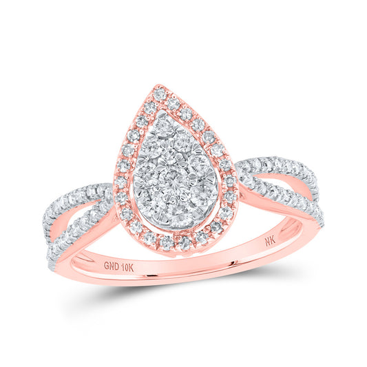 10K Yellow Or Rose Gold Round Diamond Teardrop Bridal Wedding Engagement Ring , Womens Size: 5-10