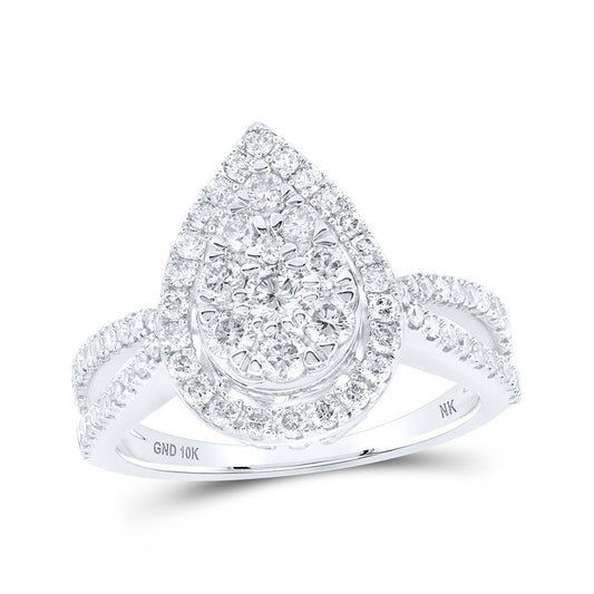 10K White Gold Round Diamond Teardrop Cluster Bridal Wedding Engagement Ring 1 Cttw, Womens Size: 5-10