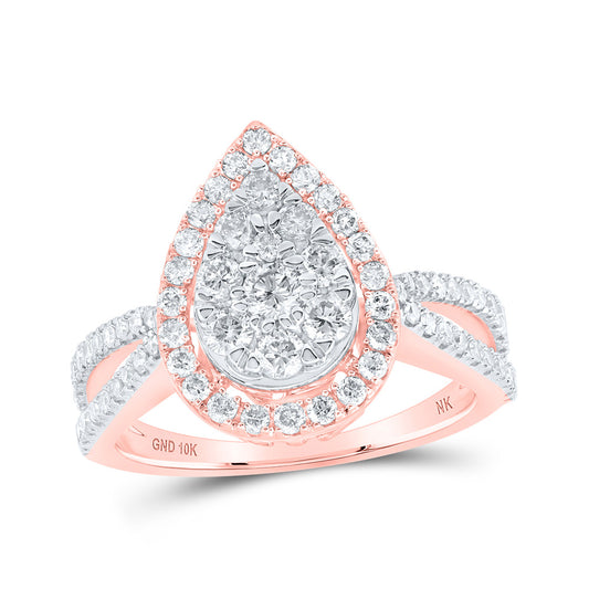 10K Rose Gold Round Diamond Teardrop Bridal Wedding Engagement Ring 1 Cttw, Womens Size: 5-10