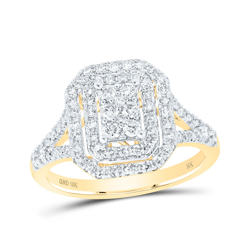 10K Yellow Or White Gold  Round Diamond Cluster Bridal Wedding Engagement Ring 3/4 Cttw, Womens Size: 5-10