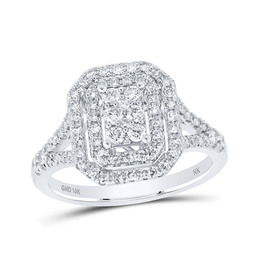10K Yellow Or White Gold  Round Diamond Cluster Bridal Wedding Engagement Ring 3/4 Cttw, Womens Size: 5-10