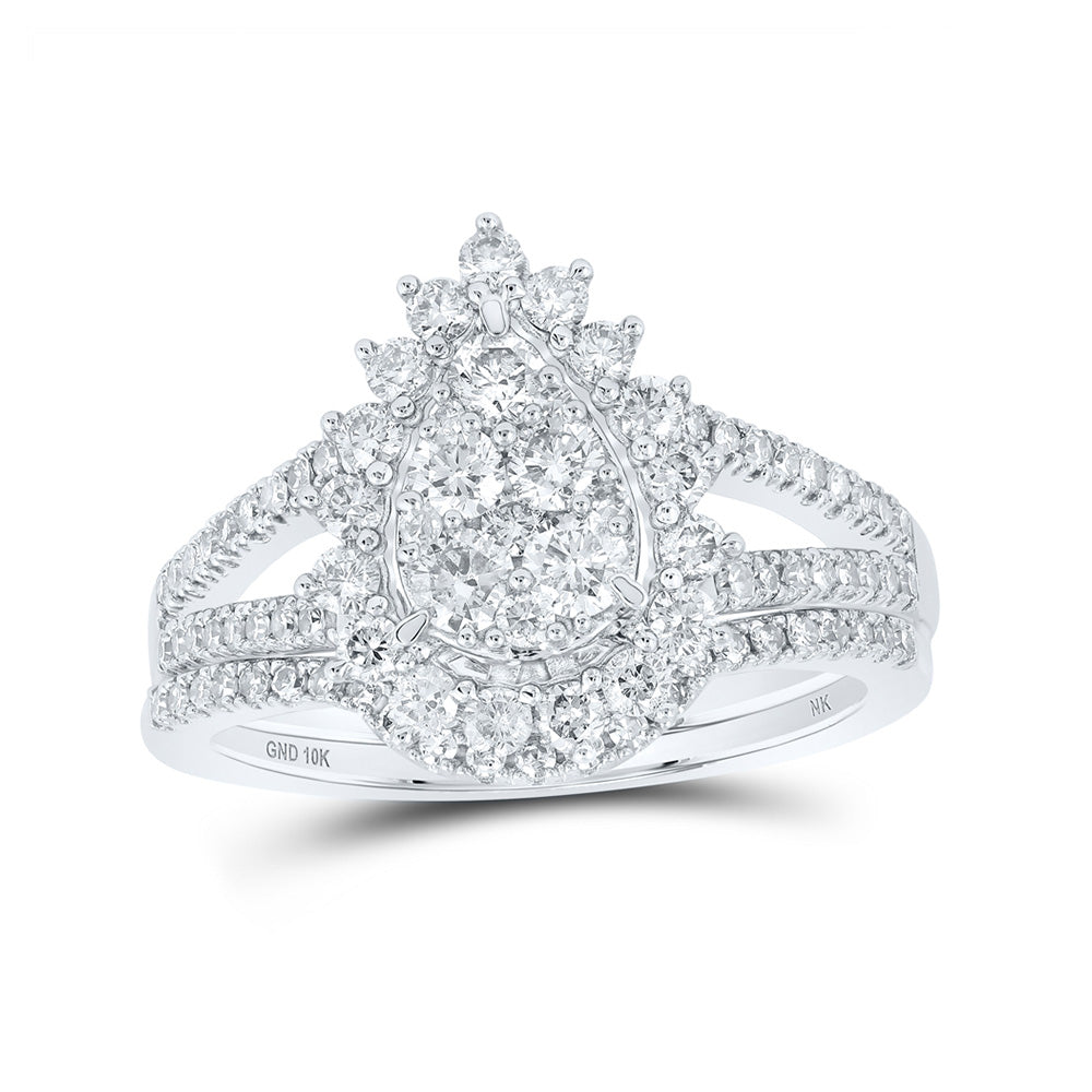 10K White Or Yellow Gold Round Diamond Teardrop Bridal Wedding Ring Band Set , Womens Size: 5-10