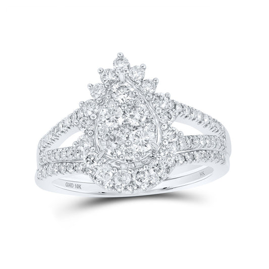 10K White Or Yellow Gold Round Diamond Teardrop Bridal Wedding Ring Band Set , Womens Size: 5-10