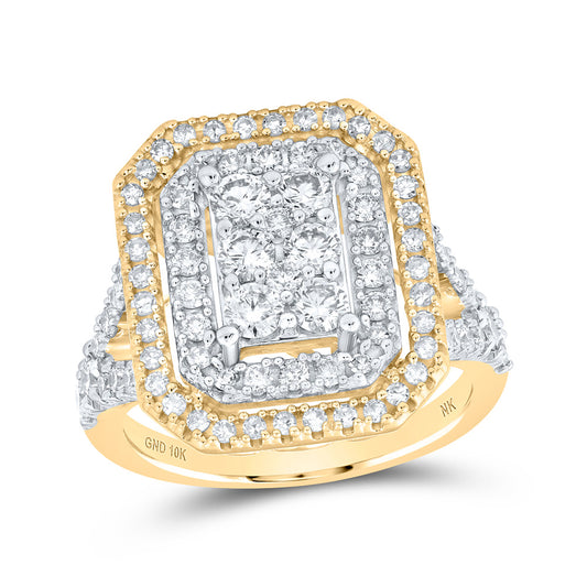 10K Yellow Gold Womens Round Diamond Rectangle Cluster Ring 1-1/2 Cttw, Womens Size: 5-10