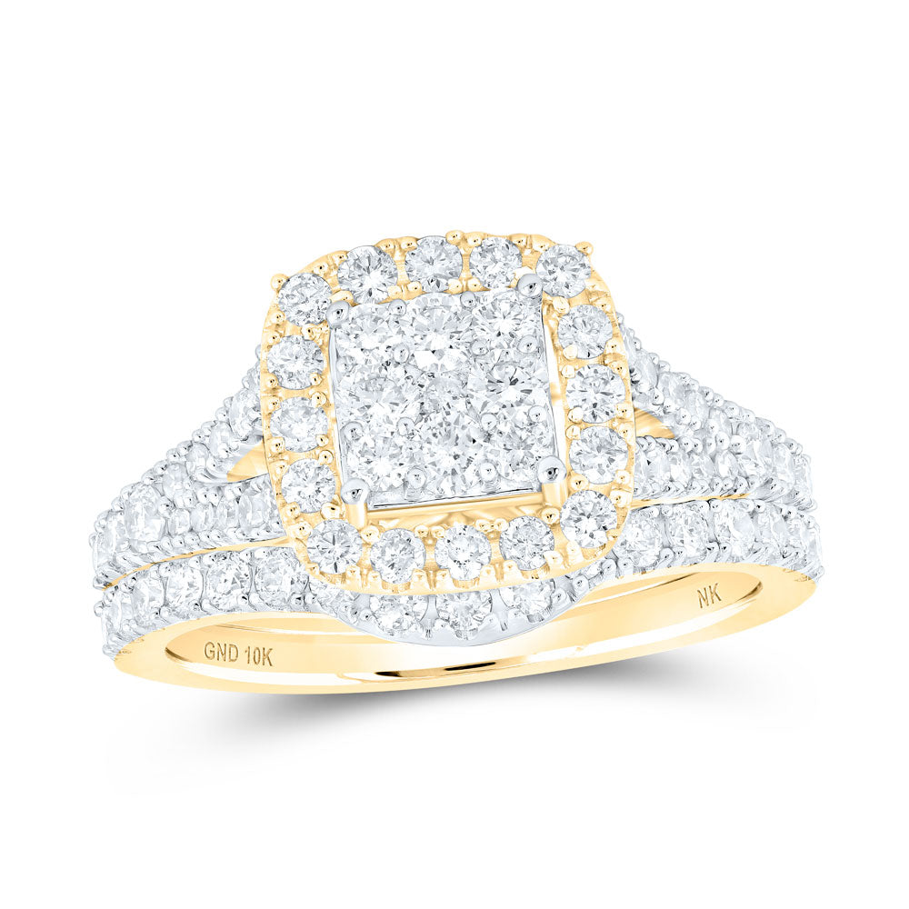10K White Or Yellow Gold Round Diamond Square Bridal Wedding Ring Band Set, Womens Size: 5-10